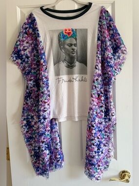 Frida Kahlo Custom Upcycled Kimono Poncho Top OSFM OOAK